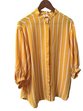 Pinklay Yellow & White Vertical Stripe Button-Up Tunic with 2 pockets